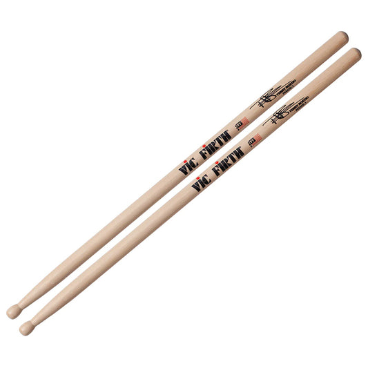 Vic Firth STB1 Terry Bozzio Phase 1 Signature Lacquer Hickory Reversed Tear Drop Tip Drumsticks with Short Taper for Drums and Cymbals