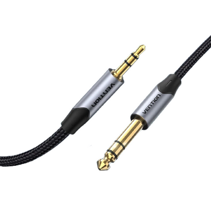 Vention TRS 3.5mm Male to 6.5mm Male 2-Meters Cotton Braided Gold Plated (BAU) Audio Cable for Amplifiers, Musical Instruments, Sound Box, Laptops