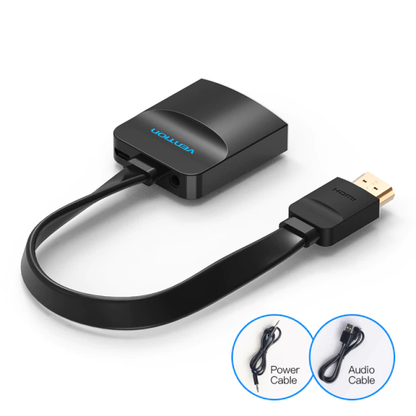 [CLEARANCE] Vention HDMI Male to VGA Female 1080p 60Hz with Female Micro USB and Audio Port Flat Gold Plated (ACI/ACK) 0.15M HD Video Converter for TV, Laptops, PC, Projectors, Smart Box, and PlayStation