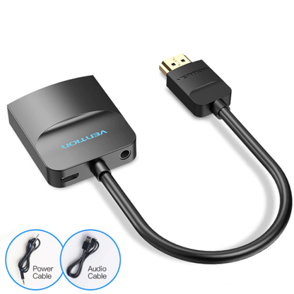Vention HDMI Male 1080p 60Hz to VGA Female Gold Plated (ACH) 0.15M HD Video Converter with Female Micro USB and Audio Port for PC, TV, Laptops, Projectors, Smart Box, Playstation