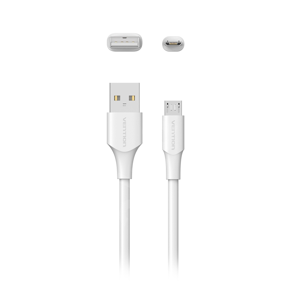 Vention USB 2.0 Male to Micro-USB Male 2A Quick Charging and Data Transfer Cable for Smartphones (White) (Available in 1M, 1.5M, 2M, 3M) | CTIW