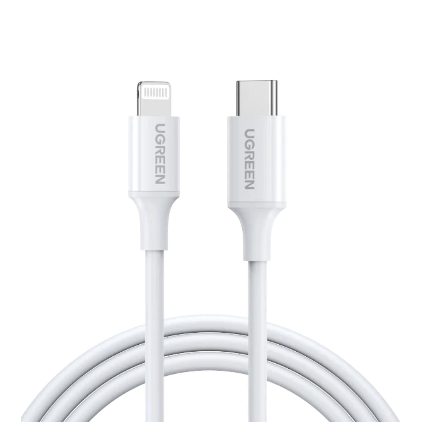 UGREEN USB-C 2.0 Male to Lightning Male Power Delivery PD Fast Charging Cable with 480Mbps Data Transfer Speed (2M) (White, Black) | 60749, 60752