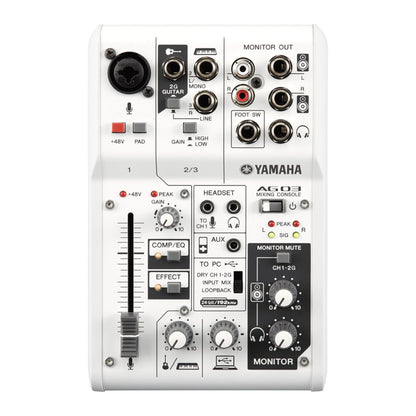 Yamaha AG03 Multipurpose 3-Channel Audio Mixer Interface w/ Recording and Playback, 1 Touch DSP Control Effects & XLR 3 Pin, 6.35mm 3.5mm TRS AUX, and RCA Connectors for Audio & Sound Production, Streaming