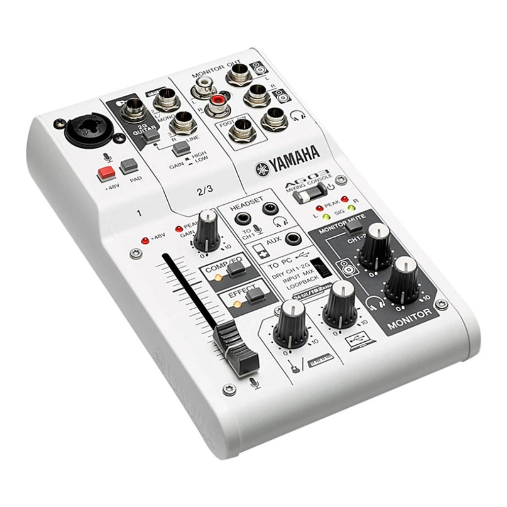 Yamaha AG03 Multipurpose 3-Channel Audio Mixer Interface with Recording and Playback, 1 Touch DSP Control Effects and XLR 3 Pin, 6.35mm 3.5mm TRS AUX, and RCA Connectors for Audio and Sound Production and Streaming