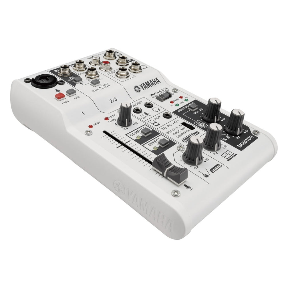 Yamaha AG03 Multipurpose 3-Channel Audio Mixer Interface with Recording and Playback, 1 Touch DSP Control Effects and XLR 3 Pin, 6.35mm 3.5mm TRS AUX, and RCA Connectors for Audio and Sound Production and Streaming