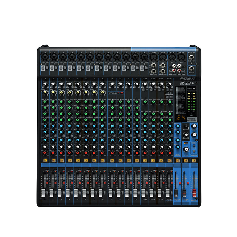 Yamaha MG20XU 20-Channel Audio Mixer with 24 Built-In SPX Effects, 3-Band EQ Equalizer and High Pass Filter, USB, XLR and 6.35mm AUX I/O and CUBASE LE Support for Studio and Recording | MG 20XU