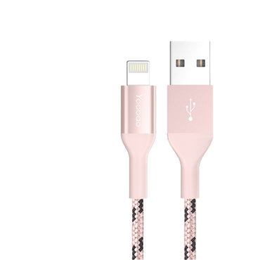 [CLEARANCE] Yoobao 1 meter USB-A to iP Smartphone Male to Male Fast Charging Data Sync Cable Braided Cord (Rose Gold) | YB-415