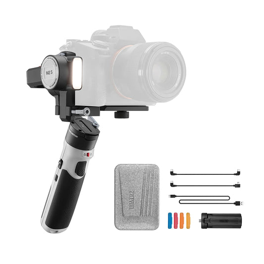 Zhiyun Crane M2S 3-Axis Handheld Gimbal Stabilizer with Pan, Tilt & Roll Rotation, Built-In Fill Light, Bluetooth / Wifi, OLED Display and ZY Play Mobile App Support for Mirrorless / Gopro / Action Cameras and Smartphone (Standard, Combo)