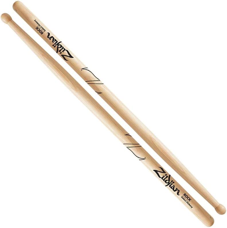 Zildjian Lacquer Hickory Rock Drumsticks with Barrel Tip, Medium Tapered for Drummers | ZRK