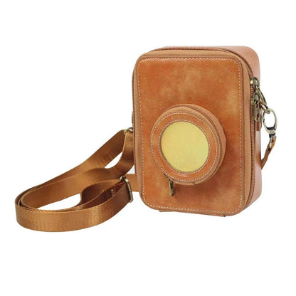 Pikxi Leather Carrying Bag for Instax Mini EVO with 2.5" x 3" Photo Pocket and Compact Lens Compartment (Brown)
