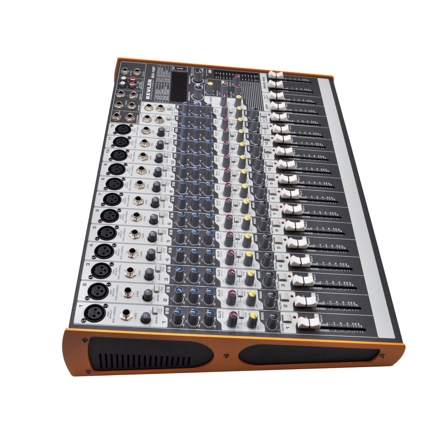 KEVLER MIX-16BT 16-Channel Compact Bluetooth Mixer with 12 Microphone/Line, 2 Stereo Input and 2 AUX Output, 3 Band EQ with USB / MP3 Function and 99 DSP Effects | Mix Series