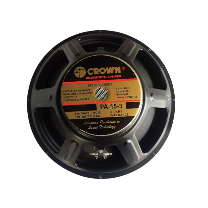 Crown 300W 15” Professional Instrumental Sound Audio Speaker with Max 8 Ohms Impedance, 49.5mm Voice Coil, 92 / 96dB Sensitivity Level (PA-15-3, PA-1530, PA-15-3B, PA-15-3F, PA-15-3G)