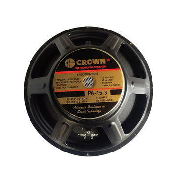 Crown 300W 15” Professional Instrumental Sound Audio Speaker with Max 8 Ohms Impedance, 49.5mm Voice Coil, 92 / 96dB Sensitivity Level (PA-15-3, PA-1530, PA-15-3B, PA-15-3F, PA-15-3G)