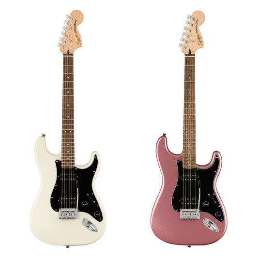 Squier by Fender Affinity Stratocaster HH Laurel Electric Guitar with 2-point Tremolo, 3-way Switching (Olympic White, Burgundy Mist)