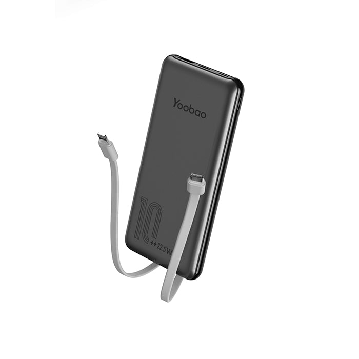 Yoobao LC2 10000mAh Powerbank PD20W Power Delivery Quick Charge with Built-in Two-Way Type C and Lightning Cable (Black, Blue)