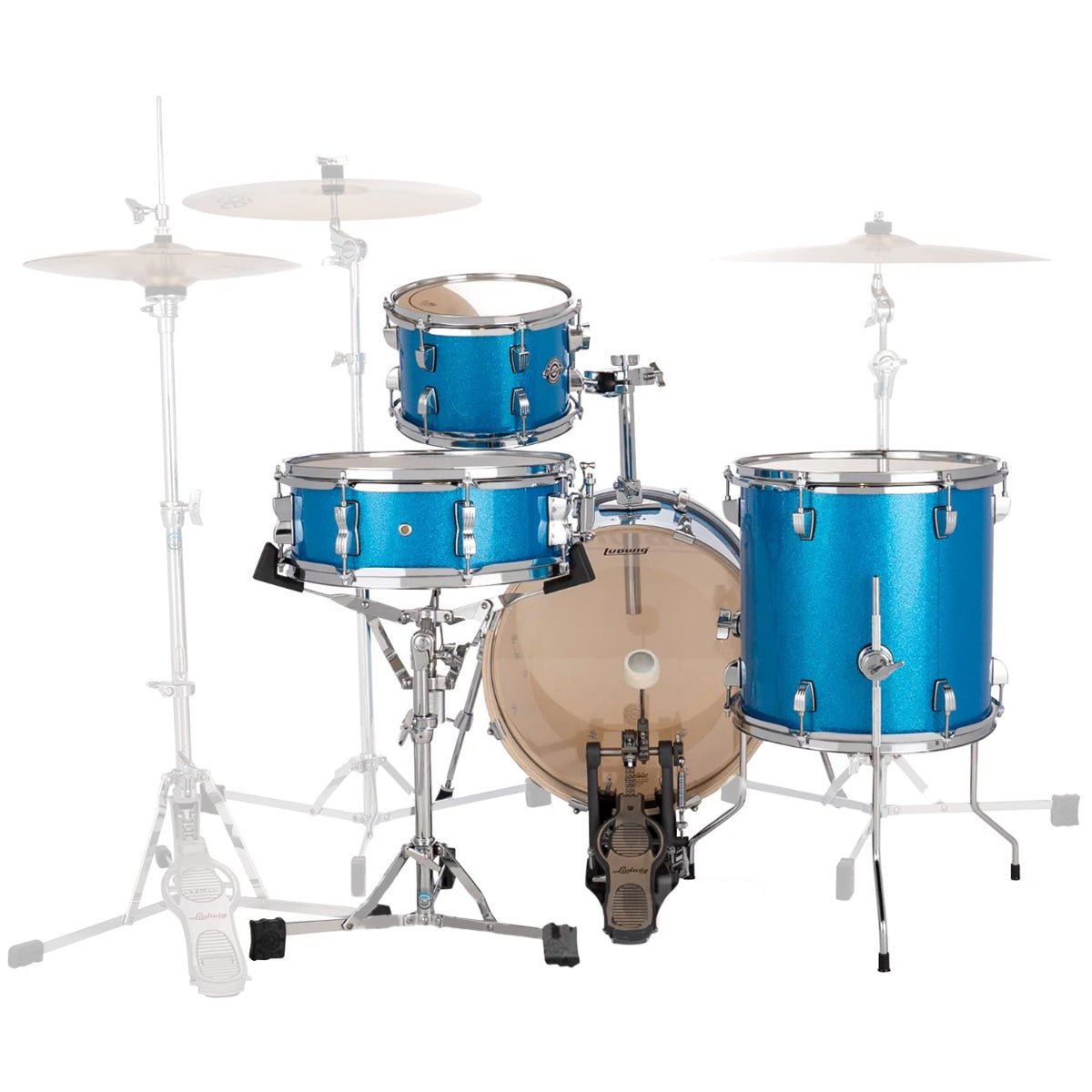 Ludwig LC179X Questlove Breakbeats 4-Piece Shell Pack Drum Set with 10" Tom, 13" Floor Tom, 16" Bass Drum, & 14" Snare (Arctic Blue, Black Sparkle, Wine Red Sparkle)