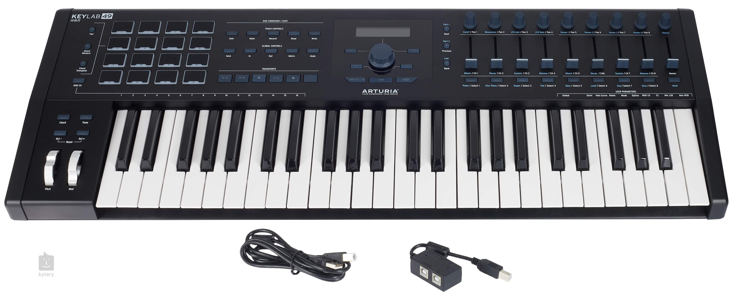 Arturia KeyLab 49 MkII 49 Keys USB Keyboard MIDI Controller with  Aftertouch, 16 Performance Pads, 9 Faders, 9 Rotary Encoders, 4 CV Outputs,  and 5 ...