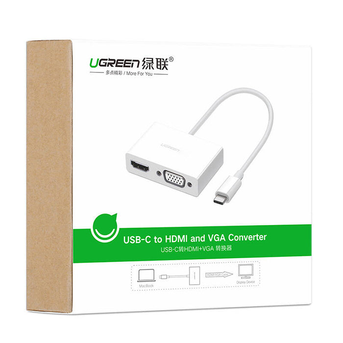 UGREEN 1080P 4K USB-C to HDMI and VGA Converter Plug and Play for Laptop, PC, LCD, Monitor, Projector (White) | 30843
