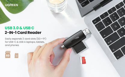 [CLEARANCE] UGreen Plug and Play Multifunction Card Reader Compatible with USB Type A and Type C PS4 / PS3, Xbox One, PC, Laptops, USB-C enabled Smartphones and Tablets (80191)