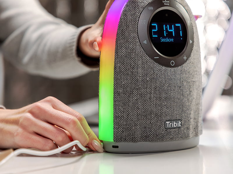 Tribit Home Speaker Wireless Bluetooth 5.0 Clock Radio Speaker 25W with 8 Colors Adjustable Lamp Themes and FM Sleep Aid White Noise BTS50
