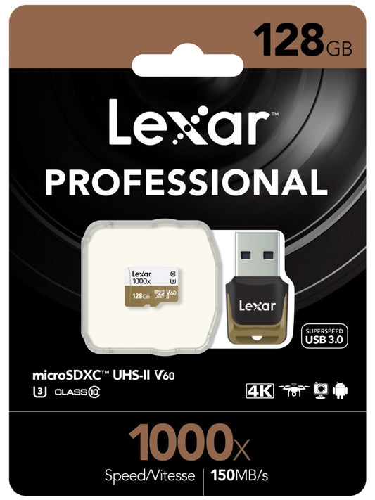 Lexar Professional 128GB 100x microSDXC UHS-II U3 C10 V60 Memory Card - 150MB/s LSDMI128CBAP1000R