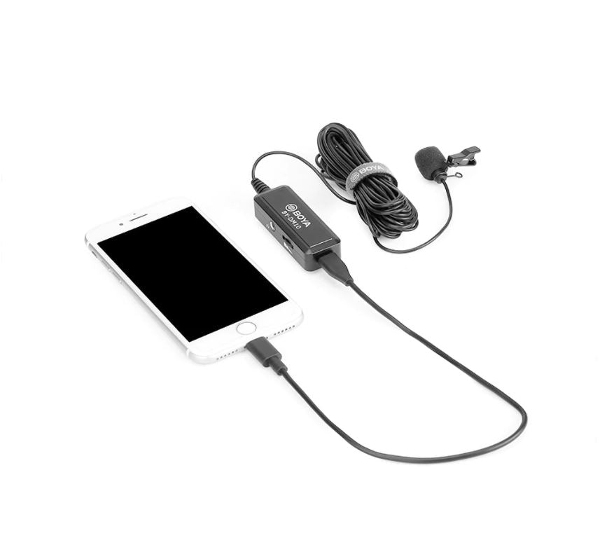 Boya BY-DM10 Lightning Cable Lavalier Lapel Microphone Mic Clip-on Omni-directional Apple iPhone Smartphone and iPad Tablet