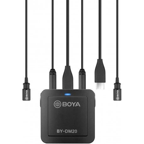 Boya BY-DM20 Dual-Channel Recording Kit for iOS, Android (Type-C) & Laptop, Includes Mixer, 2x Lavalier Mic and Cables