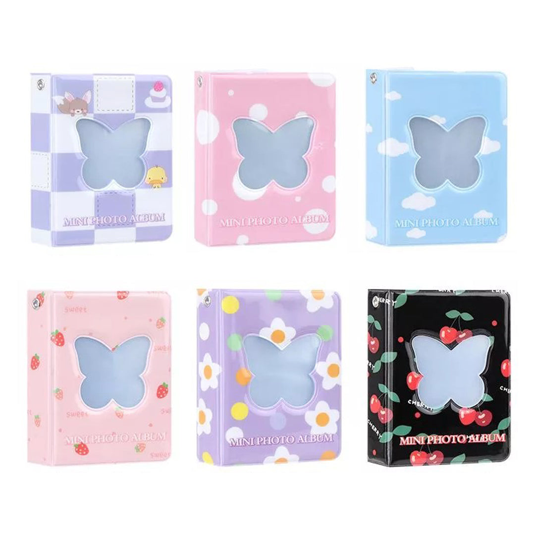 Pikxi Cute & Colorful Butterfly Frame Photo Album 21 Pockets 2.5x3.5 Inches 41 Picture Holder Book (Purple, Black, Red, Blue, Pink)
