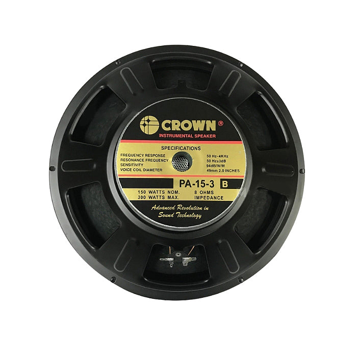 Crown 300W 15” Professional Instrumental Sound Audio Speaker with Max 8 Ohms Impedance, 49.5mm Voice Coil, 92 / 96dB Sensitivity Level (PA-15-3, PA-1530, PA-15-3B, PA-15-3F, PA-15-3G)
