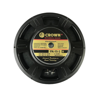 Crown 300W 15” Professional Instrumental Sound Audio Speaker with Max 8 Ohms Impedance, 49.5mm Voice Coil, 92 / 96dB Sensitivity Level (PA-15-3, PA-1530, PA-15-3B, PA-15-3F, PA-15-3G)
