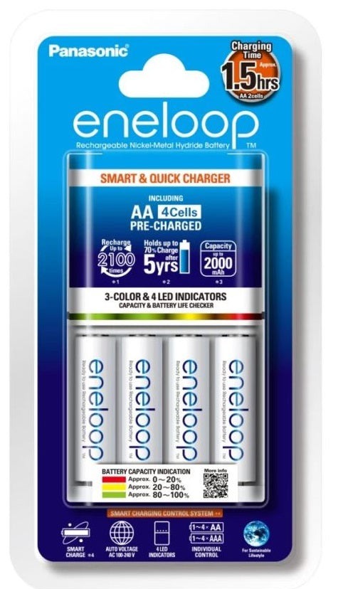 Eneloop AA Rechargeable Batteries x4 + Smart Fast Charger (White) | K-KJ55MCC40T