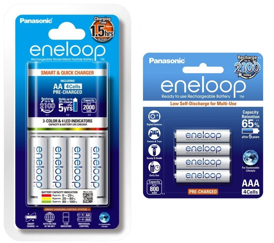Panasonic Eneloop Smart & Quick charger K-KJ55MC40T2 AA with 3-color LED Bundled with Eneloop AAA (White)