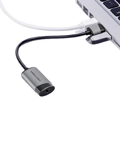 [CLEARANCE] Vention USB External Sound Card to 3.5mm Aux Audio Headset Adapter Metal Type Gold-plated CTIA / OMTP (CDJHB)