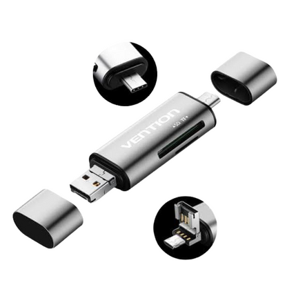 [CLEARANCE] Vention Multi-Function USB 2.0 Card Reader Converter 480Mbps for Windows, Mac OS, Android (CCJ) Gray