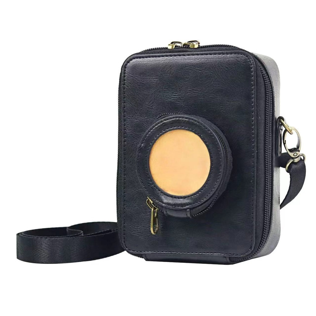 Pikxi Leather Carrying Bag for Instax Mini EVO with 2.5" x 3" Photo Pocket and Compact Lens Compartment (Black, Brown, Coffee)