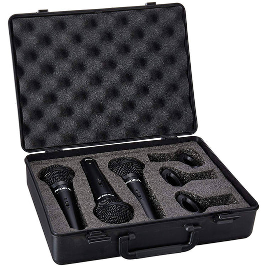 Eikon by PROEL DM800 3pcs Handheld Cardioid Vocal Dynamic Microphone with 3-Pin XLR Wired Connection, and Included Microphone Holders and ABS Carrying Storage Case for Live Performances and Broadcasts | DM800KIT