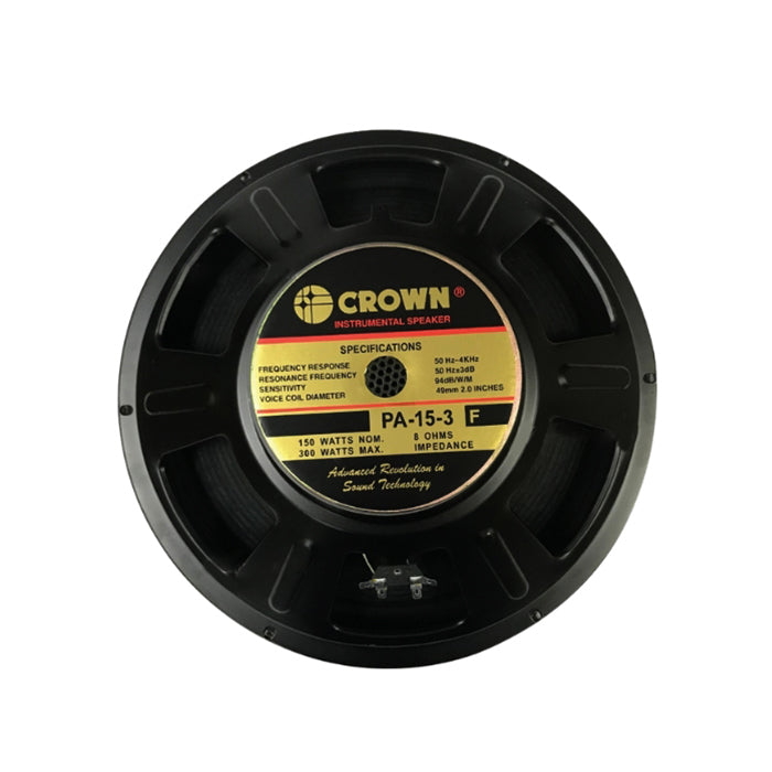 Crown 300W 15” Professional Instrumental Sound Audio Speaker with Max 8 Ohms Impedance, 49.5mm Voice Coil, 92 / 96dB Sensitivity Level (PA-15-3, PA-1530, PA-15-3B, PA-15-3F, PA-15-3G)