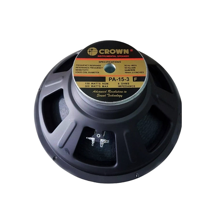Crown 300W 15” Professional Instrumental Sound Audio Speaker with Max 8 Ohms Impedance, 49.5mm Voice Coil, 92 / 96dB Sensitivity Level (PA-15-3, PA-1530, PA-15-3B, PA-15-3F, PA-15-3G)