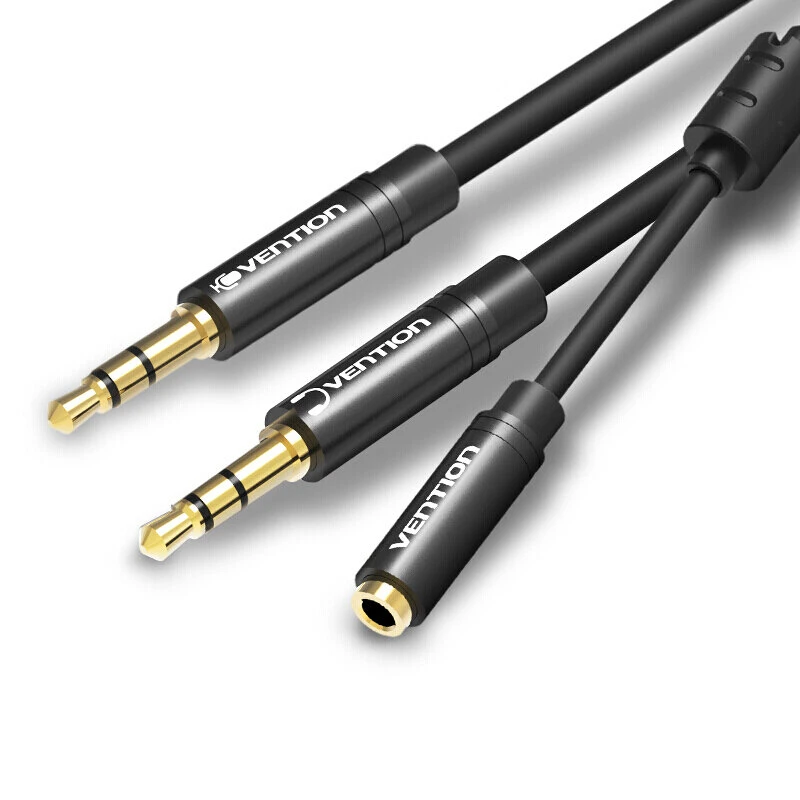 Vention AUX 3.5mm Male to AUX 4-Pole Dual 3.5mm Female 0.3-Meter with Ferrite Core (BBO) Stereo Splitter Cable For Mobile Phones, PC, Laptops, Speakers
