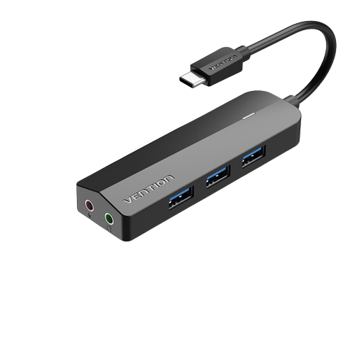 Vention 6 in 1 USB Type-C Hub Mix Sound Card with Micro USB Charging Power Supply 3 USB 3.0 Ports 5Gbps Transfer Speed and 2 3.5mm Audio Jack for PC, Mobile, Tablet, and Consoles | TGQBB