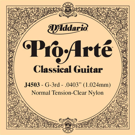 D'Addario Pro Arte - Hard Tension Clear Nylon Single String for Classical Guitar (G-3rd 1.041mm) | J4703