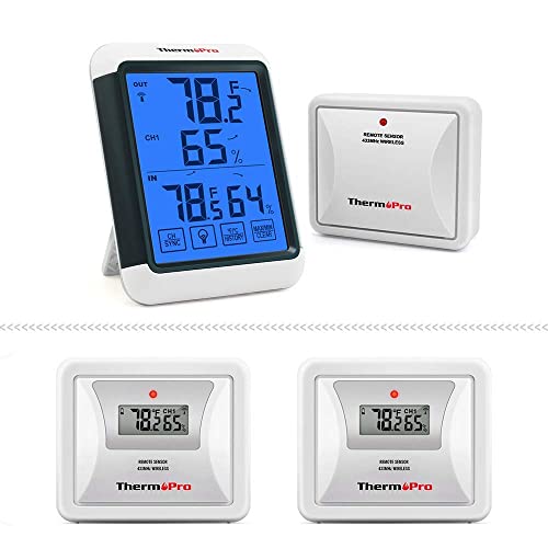 ThermoPro TP-65A TP65A Indoor Outdoor Digital Wireless Thermometer Hygrometer for Temperature and Humidity Monitor with Jumbo Touchscreen and Backlight Humidity Gauge