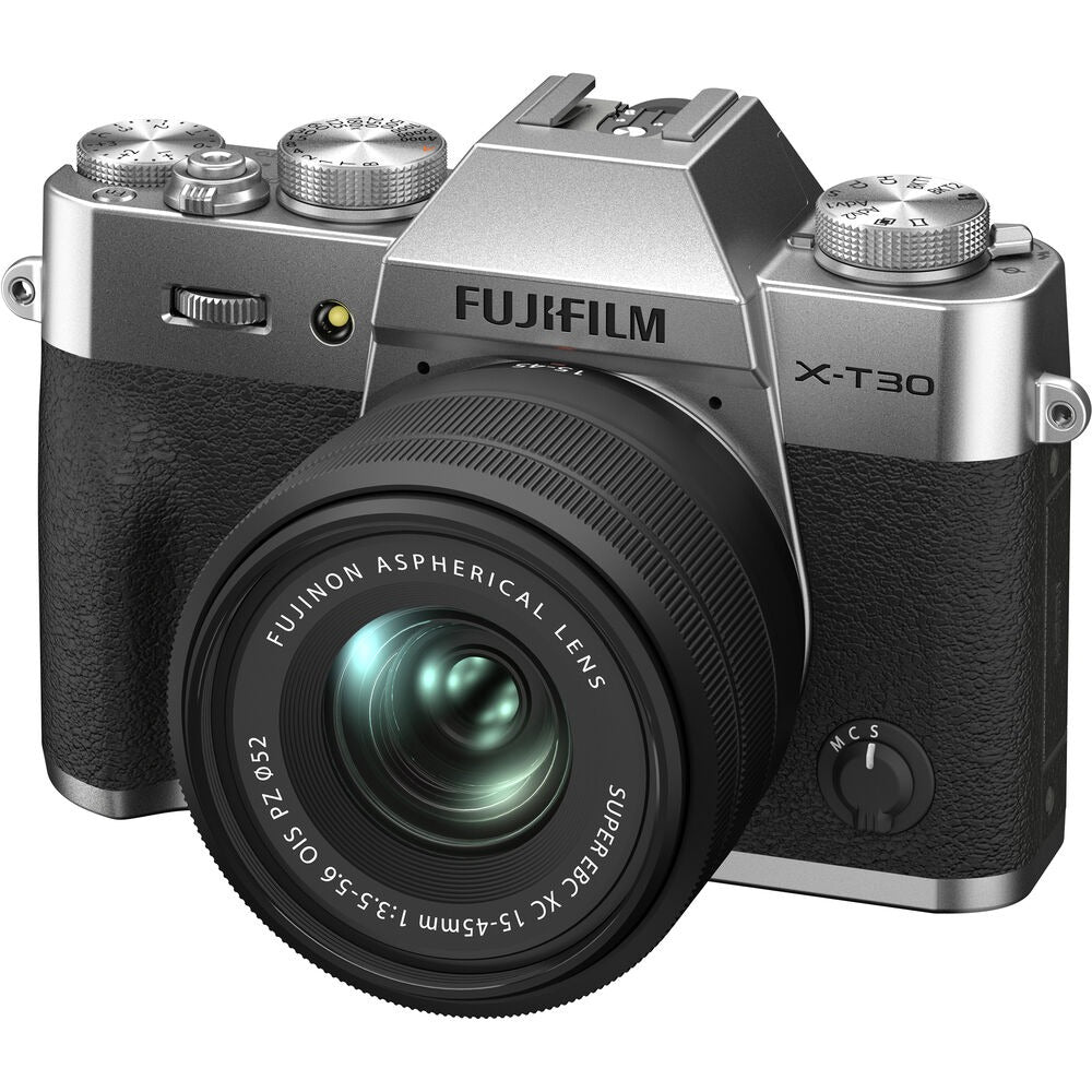 FUJIFILM X-T30 II Mirrorless Digital Camera with XC 15-45mm OIS PZ Lens, 26.1MP APS-C X-Trans CMOS 4 Sensor, 4K UHD DCI F-Log Video Recording, X-Processor 4 with Quad CPU, Wireless Bluetooth, Autofocus, 18 Film Simulation (Black, Silver)