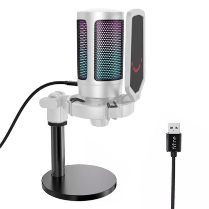 Fifine A6 AmpliGame RGB Cardioid Microphone with Built-in Volume Controller & Quick Mute Button for Voice Recording, Streaming, and Broadcast (Black, Blue, Pink, Red, White)