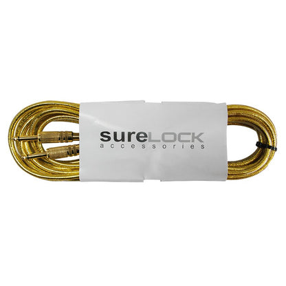 Surelock 20ft Nylon Braided Instrument Cable with 1/4-inch Male to Male Plugs for Guitars and Keyboards (Gold) | BC108