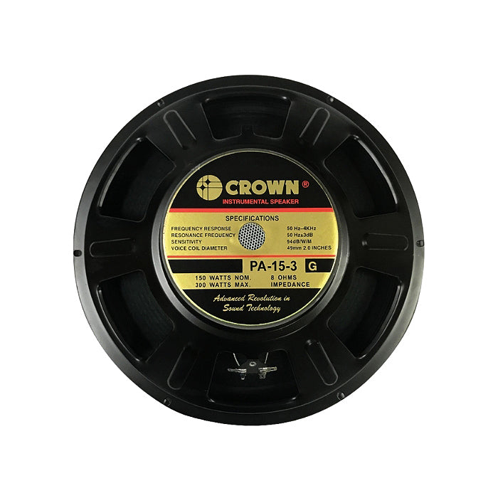 Crown 300W 15” Professional Instrumental Sound Audio Speaker with Max 8 Ohms Impedance, 49.5mm Voice Coil, 92 / 96dB Sensitivity Level (PA-15-3, PA-1530, PA-15-3B, PA-15-3F, PA-15-3G)