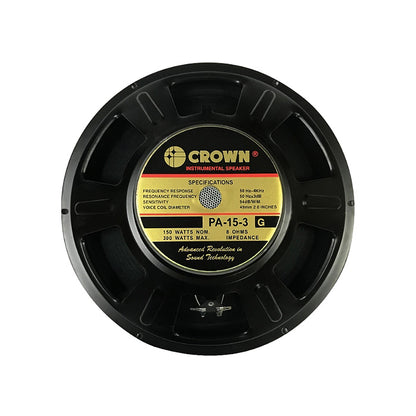 Crown 300W 15” Professional Instrumental Sound Audio Speaker with Max 8 Ohms Impedance, 49.5mm Voice Coil, 92 / 96dB Sensitivity Level (PA-15-3, PA-1530, PA-15-3B, PA-15-3F, PA-15-3G)