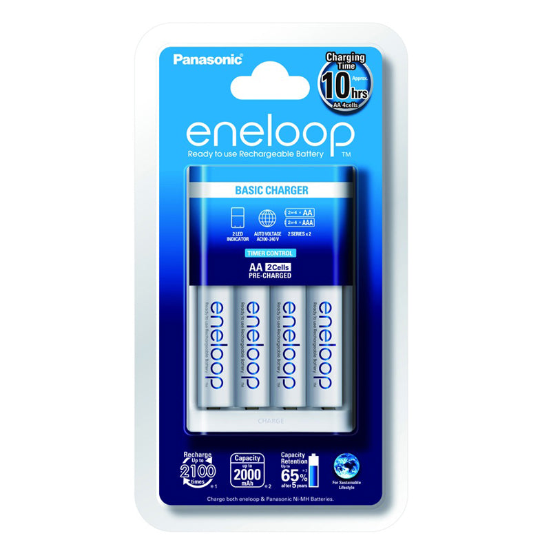 Panasonic Eneloop Basic Charger K-KJ51MCC40T with AA Rechargeable Battery Pack of 4 (White)