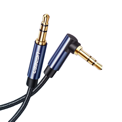 [CLEARANCE] UGREEN 3.5mm Male to 3.5mm Angled Male AUX Gold Plated Nylon Braided Audio Cable (Blue) (1.5M) | 60180