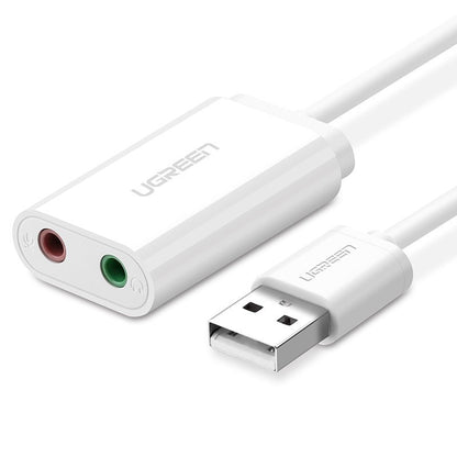 [CLEARANCE] UGREEN USB 2.0 Male to Dual 305mm Female External Stereo Audio Adaptor (White) | 30724 |